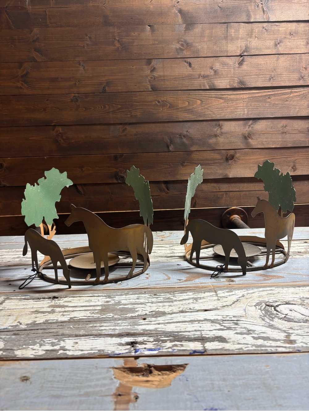 Horse Candle Holders Pillar Rustic Western Pair Metal Equestrian Farmhouse